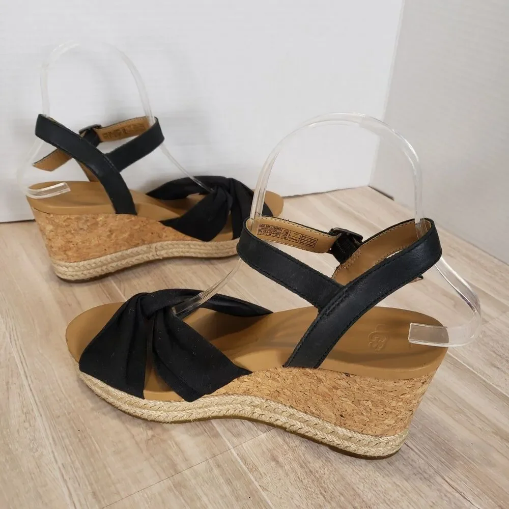 UGG Womens Joslyn Crisscross Canvas Cork Espadrille Wedge Sandals Sz 7 Festival